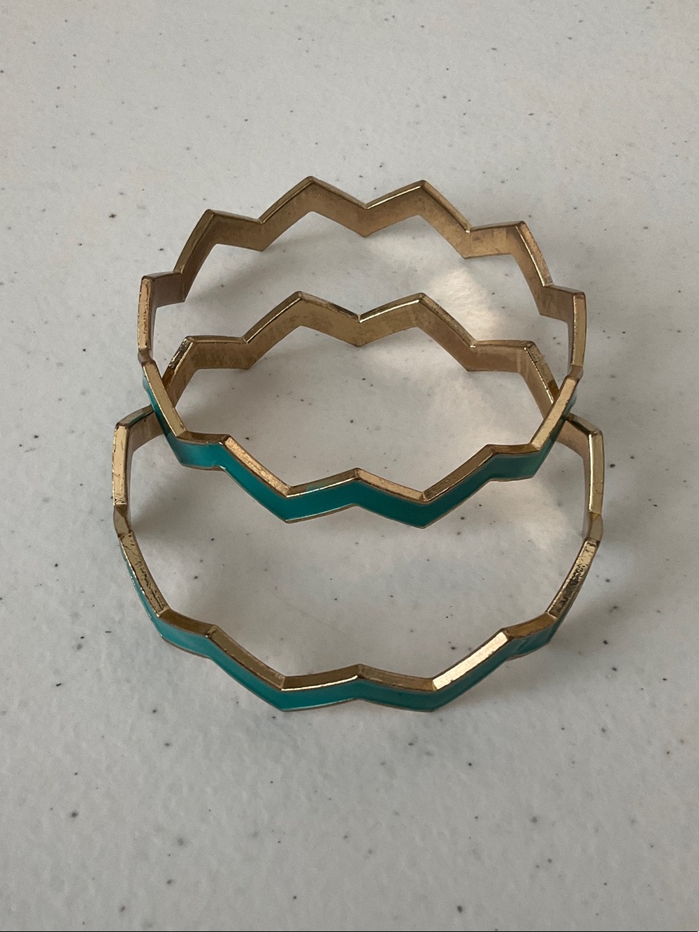 Chevron Gold Zigzag Bangle Bracelet with Teal Accent
